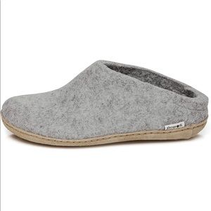 Glerups grey wool slipper with leather sole, size 36/6